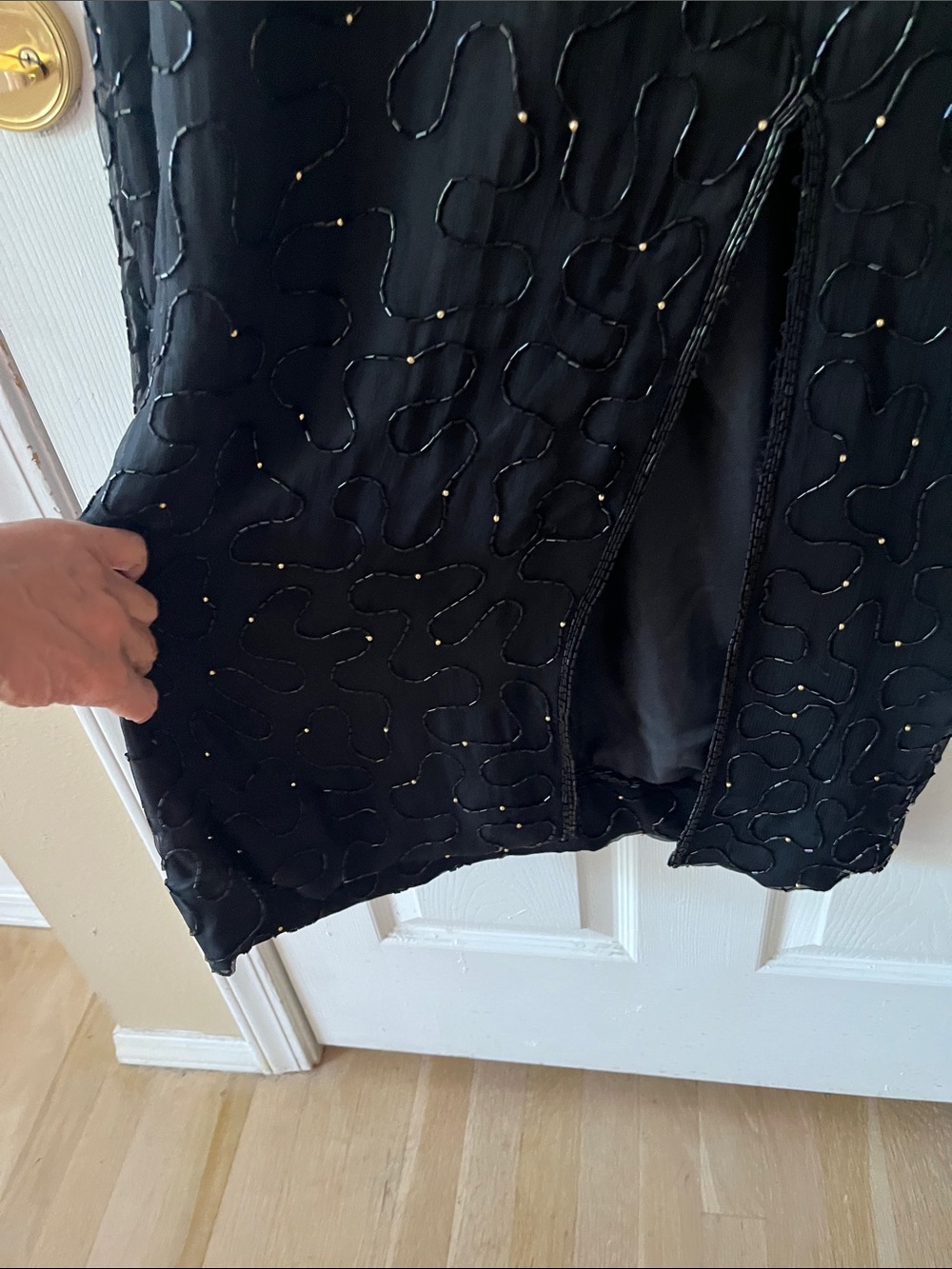 Laurence Kazar Black and Gold Beaded Long Sleeve Evening Gown - Picture 6 of 6